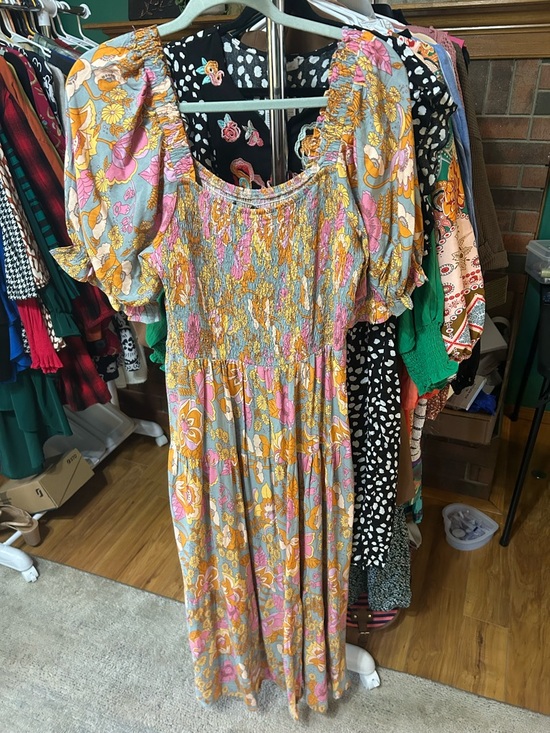 Dresses & Skirts - Floral Smocked Maxi Dress in Pastel Pink and Yellow